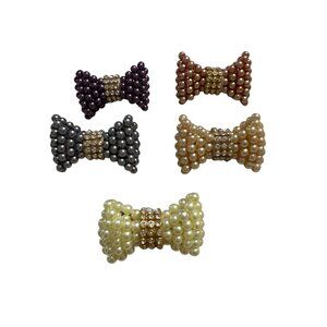 Set of 5 Bow Shaped Beaded Hair Clips Rhinestone Details Alligator Barrettes